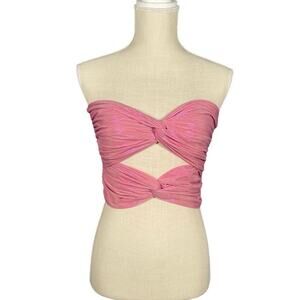 Cotton Candy LA Tube Top Women’s Medium Pink Lamé Fabric Sparkly Cropped Cut Out